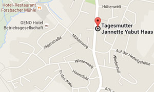 Anfahrtskizze von GoogleMaps. Bei Klick auf die Grafik öffnet sich der Routenplaner zu Ihrer Rösrather Tagesmutter Jannette Haas. Sie werden auf Google Maps weitergeleitet und brauchen nur noch Ihren Standort eingeben.
